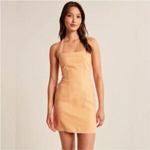 Abercrombie & Fitch Linen Blend Halter Dress, Orange, Size xs